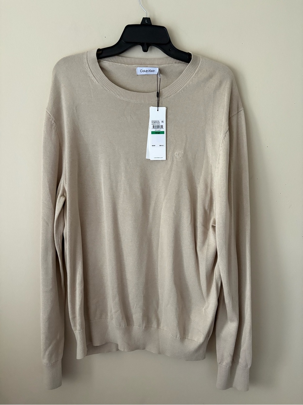 Calvin Klein Men's Crewneck Supima Cotton Sweater in  Beige Sz. L New